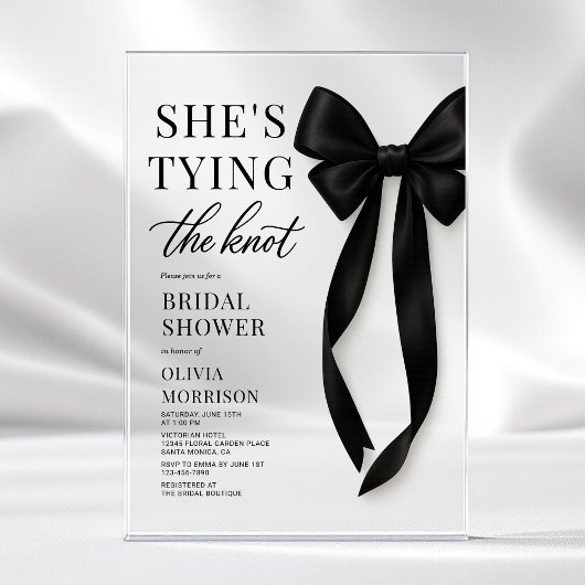 Black Bow She's Tying The Knot Bridal Shower  Acryleinladungen