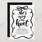 Black Bow She's Tying The Knot Bridal Shower Einladung (Vorne/Hinten)