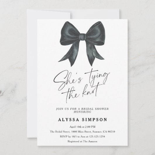Black Bow Sie bindet das Brautparty am Knoten Einladung (Vorderseite)