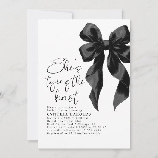 Black Bow Sie bindet das Brautparty des Knotens Einladung (Vorderseite)