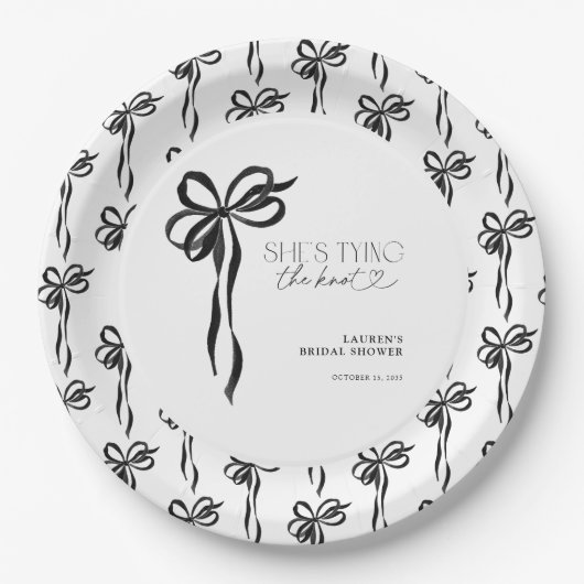 Black Bow Sie bindet das Brautparty des Knotens Pappteller (Vorderseite)