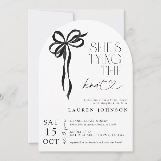 Black Bow Sie bindet das QR-Brautparty des Knotens Einladung (Vorderseite)