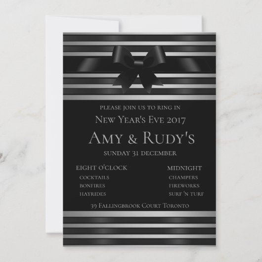 Black Bow Silver Stripes - Einladung zum Silvester (Rückseite)