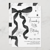 Black Bow Spider Web Coquette Halloween Geburtstag Einladung (Vorne/Hinten)