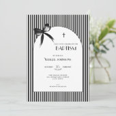 Black Bow Striped Boys Girls - Baptism Invitation Einladung (Stehend Vorderseite)