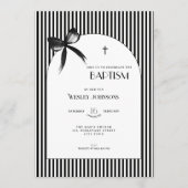 Black Bow Striped Boys Girls - Baptism Invitation Einladung (Vorderseite)
