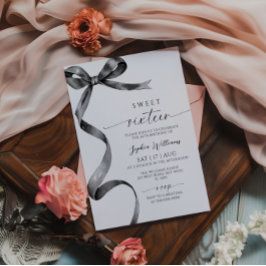 Black Bow Sweet 16 Geburtstag Einladung