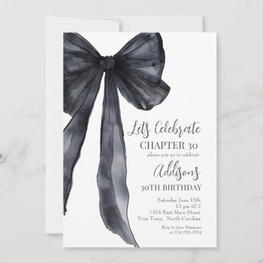 Black Bow Thirtieth 30th Birthday Party Invitation Einladung (Vorderseite)