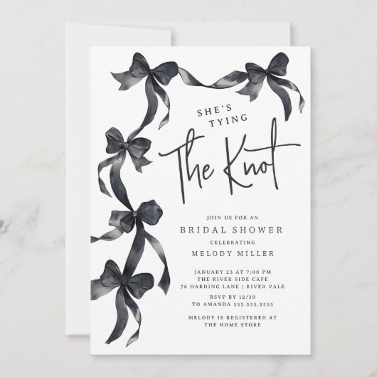 Black Bow Tying Knot Bridal Dusche Einladung (Vorderseite)