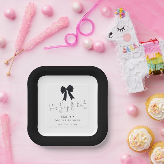 Black Bow Tying The Knot Bridal Shower Pappteller (Party)