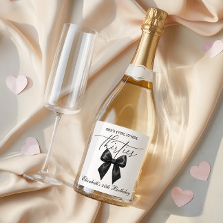 Black Bow Tying Up Her Thirties 40th Birthday Schaumweinetikett