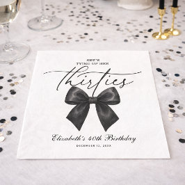 Black Bow Tying Up Her Thirties 40th Birthday Serviette