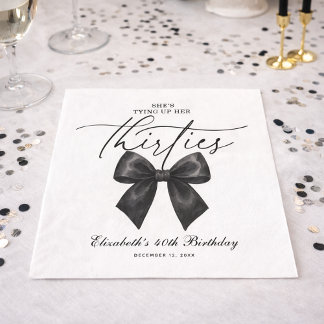 Black Bow Tying Up Her Thirties 40th Birthday Serviette