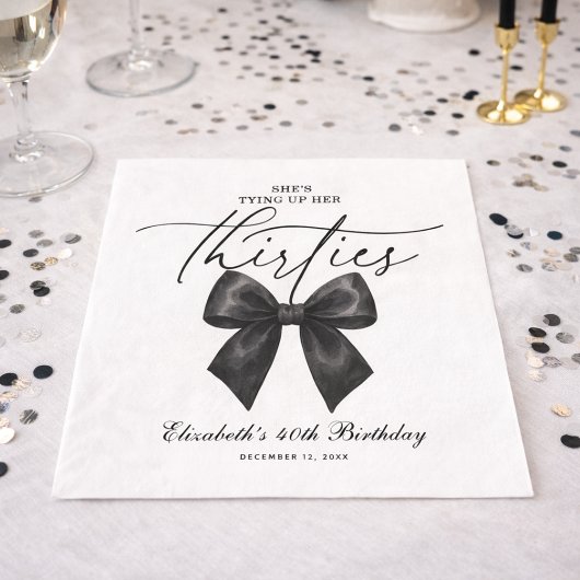 Black Bow Tying Up Her Thirties 40th Birthday Serviette