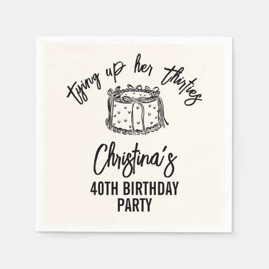 Black Bow Tying Up Her Thirties 40th Birthday Serviette (Vorderseite)