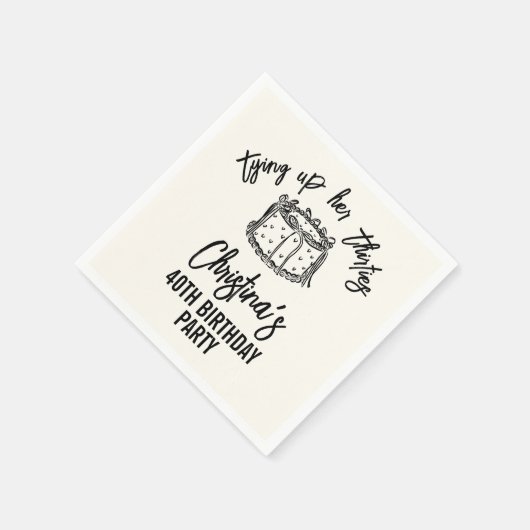 Black Bow Tying Up Her Thirties 40th Birthday Serviette (Ecke)