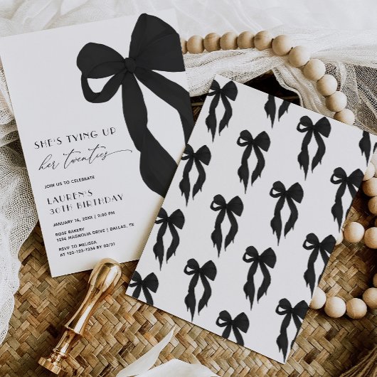 Black Bow Tying Up Her Twenties 30th Birthday Einladung