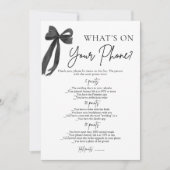 Black Bow Was ist auf deinem Handy-Brautparty-Spie Einladung (Vorderseite)