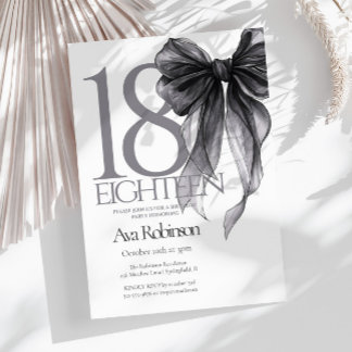 Black Bow Watercolor 18. Geburtstag Einladung