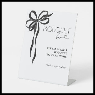 Black Bow Watercolor Brautparty Bouquet Bar Sockelschild