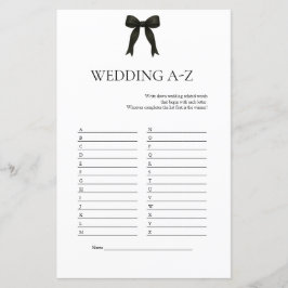 Black Bow Wedding A-Z Game | Modernes Brautparty