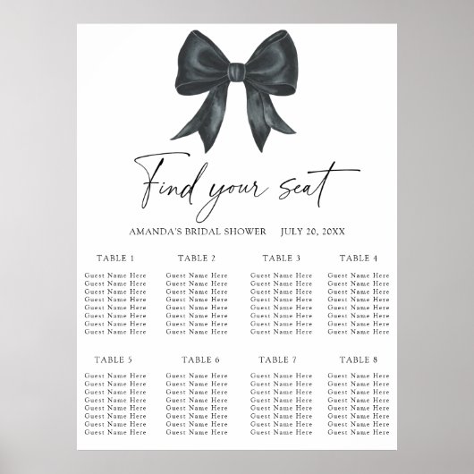 Black Bow Wedding Chart Poster (Vorne)