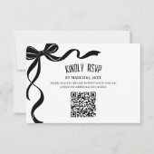 Black Bow Wedding QR code Response Insert RSVP Karte (Vorderseite)