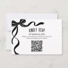 Black Bow Wedding QR code Response Insert RSVP Karte