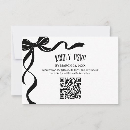 Black Bow Wedding QR code Response Insert RSVP Karte (Vorderseite)