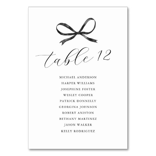 Black Bow Wedding Seating Tischnummer (Vorderseite)