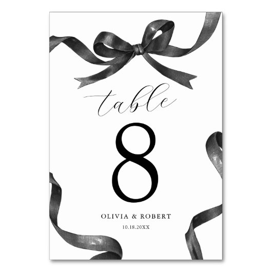 Black Bow Wedding Seating Tischnummer (Vorderseite)