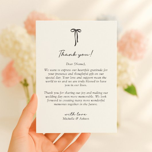 Black Bow, wedding thank you card Dankeskarte