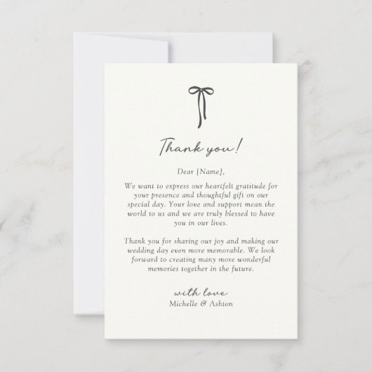 Black Bow, wedding thank you card Dankeskarte (Vorderseite)