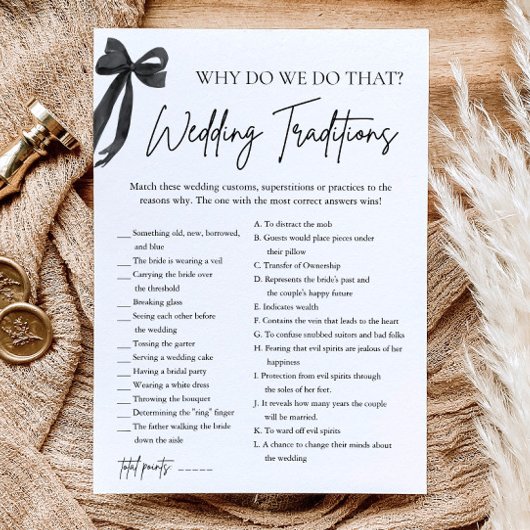 Black Bow Wedding Traditions Brautparty Game Einladung