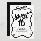 Black Bow Whimsical Sweet 16th Birthday Einladung (Vorne/Hinten)