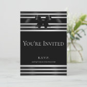 Black Bow White Stripes Neujahrsvortrag Einladung (Stehend Vorderseite)