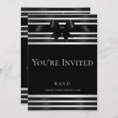 Black Bow White Stripes Neujahrsvortrag Einladung (Vorne/Hinten)