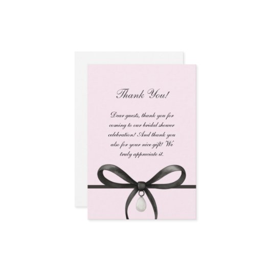 Black Bow With Pearl Old Money Style Bridal Shower Dankeskarte (Vorderseite/Rückseite Beispiel)