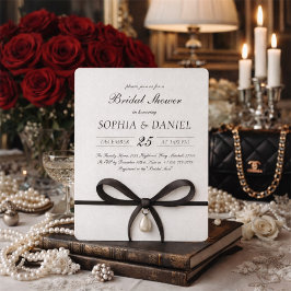 Black Bow With Pearl Old Money Style Bridal Shower Einladung
