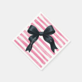 Black Bow with Pink White Stripe Birthday Cocktail Serviette (Ecke)