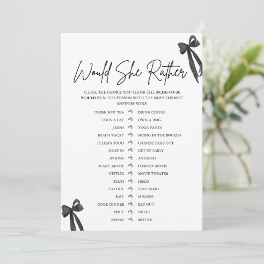 Black Bow würde eher Brautparty spielen Einladung (Stehend Vorderseite)