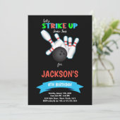 Black Bowling Ball zum Geburtstag Einladung (Stehend Vorderseite)
