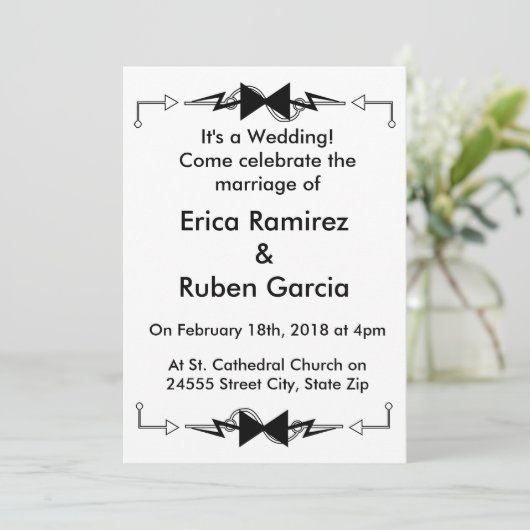 Black Bowtie Electronic Wedding Einladung (Stehend Vorderseite)