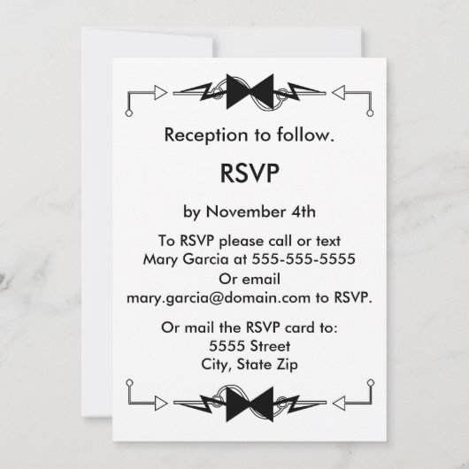 Black Bowtie Electronic Wedding Einladung (Rückseite)