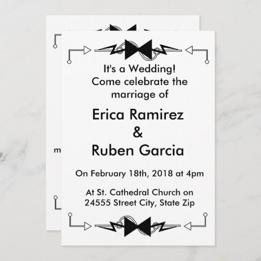 Black Bowtie Electronic Wedding Einladung (Vorne/Hinten)