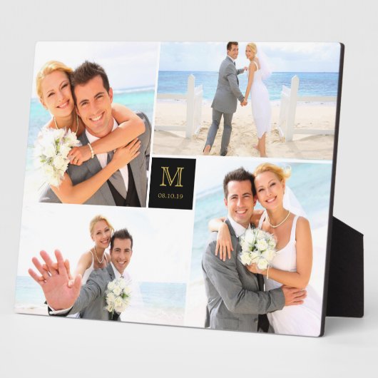 Black Box Timeless Monogram Wedding Foto Easel Fotoplatte (Seite)