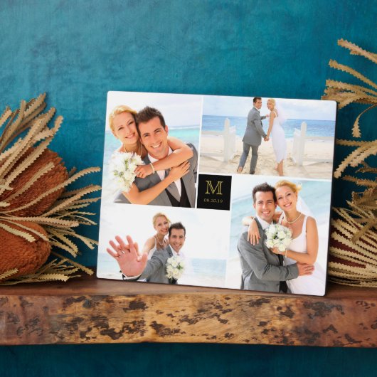 Black Box Timeless Monogram Wedding Foto Easel Fotoplatte (Seite)