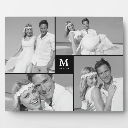 Black Box Timeless Monogram Wedding Foto Easel Fotoplatte (Vorderseite)