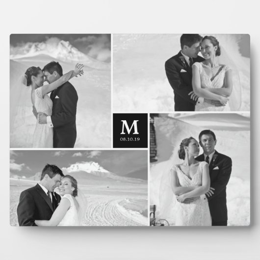 Black Box Timeless Monogram Wedding Foto Easel Fotoplatte (Vorderseite)