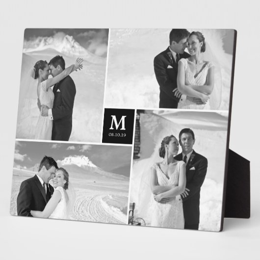 Black Box Timeless Monogram Wedding Foto Easel Fotoplatte (Seite)